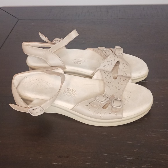 SAS Shoes - SAS Duo Quarter Strap Sandals Womens 6.5 Beige Comfort Leather Walking Shoes USA
